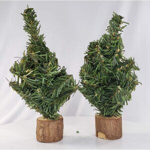 Miniature Christmas Tree Wood Base Village Accessory Set of 2